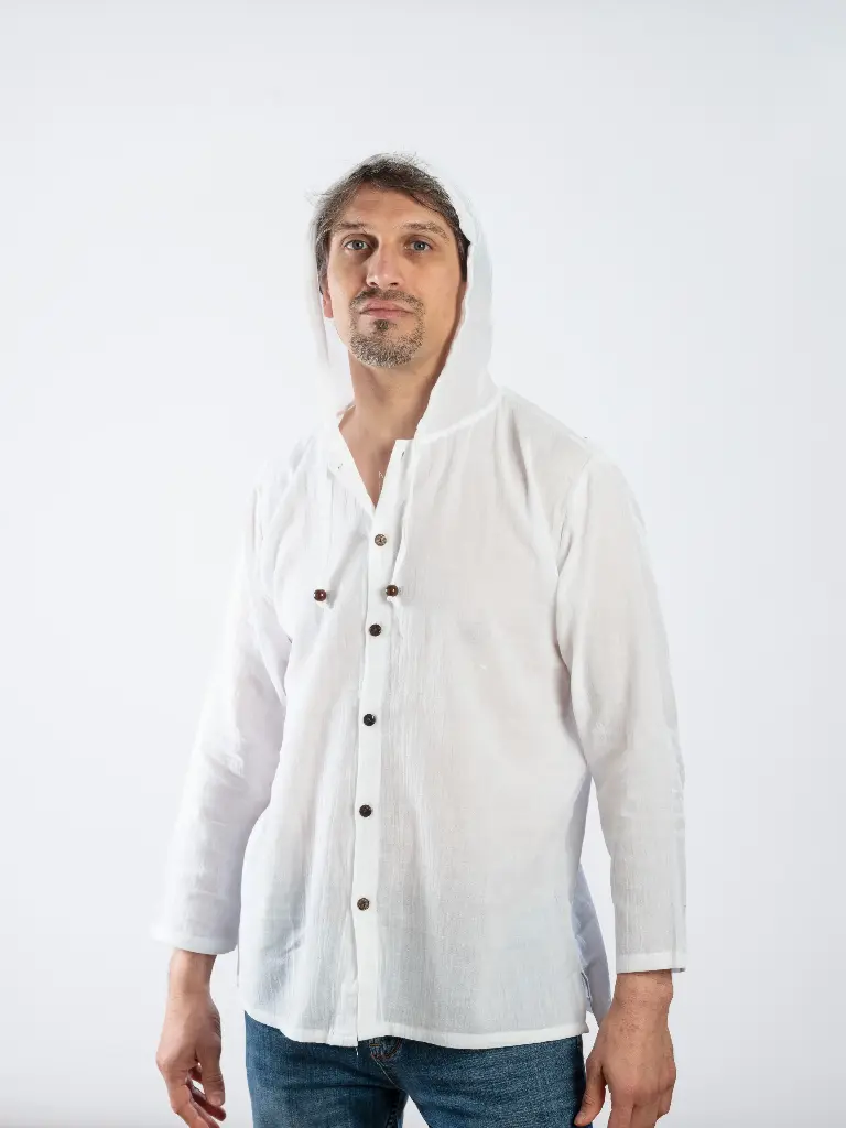 TASHINE - Chemise Thaï à capuche et manches longues pour homme