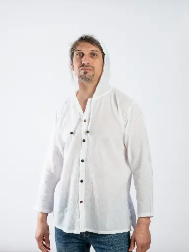 TASHINE - Chemise Thaï à capuche et manches longues pour homme